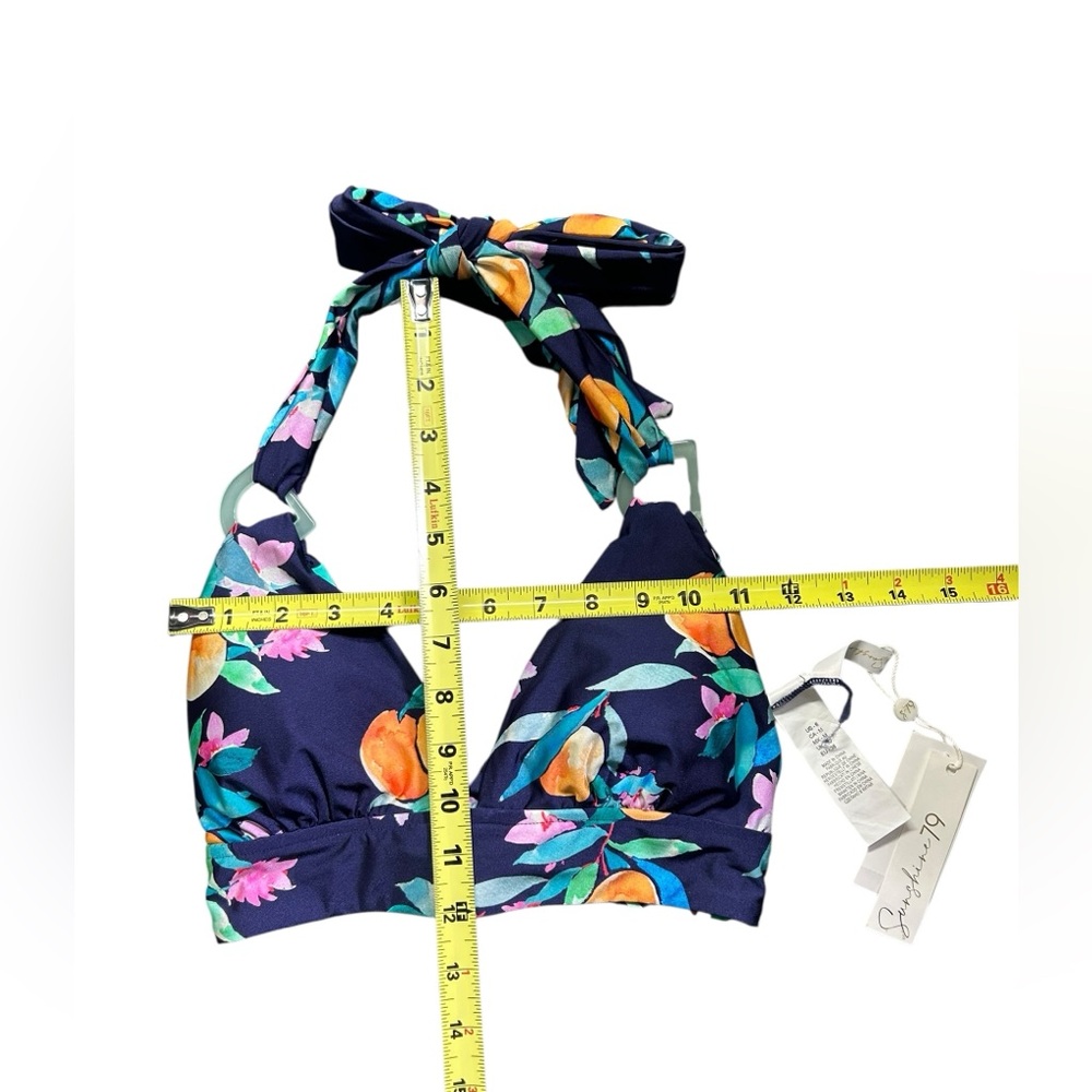 SUNSHINE 79 navy floral banded peaches halter style bikini swim top size 6 NWT - Picture 5 of 7